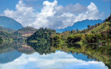 Naklejka premium Picturesque view of the Nam Ou river valley, Luang Prabang, Laos