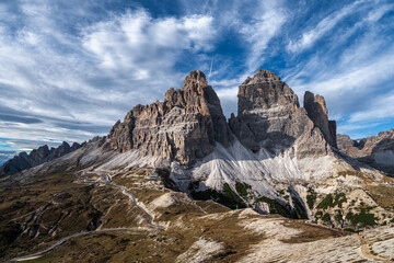 Tre Cime di Lavaredo mountain peaks, Dolomites, Italy