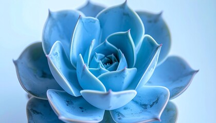 Macro shot of a vibrant blue succulent plant, showcasing intricate petal details