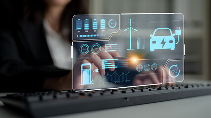 Charging dashboard for electric vehicles with battery status, energy usage, renewable integration,...