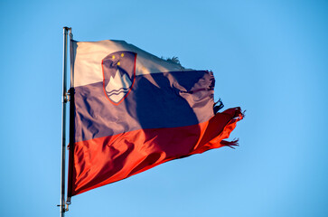 Strong, Resilient and Free. A national flag waving in daylight, representing strength, resilience, and the enduring values of freedom.