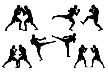 Various martial arts silhouettes isolated on white background, Vector, illustration