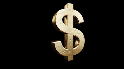 Gold dollar sign symbolizing financial wealth and prosperous growth, representing currency, investment, saving, global economy, and the abstract concept of money on a black background