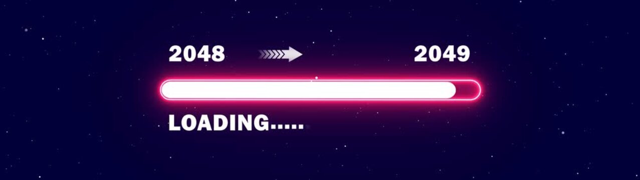 Neon Red Progress Bar Loading New Year 2049 from 2048 Concept Animation on Dark Background for Futuristic and Technology Projects