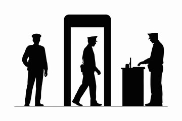 Security personnel at metal detector isolated on white background, Vector, illustration