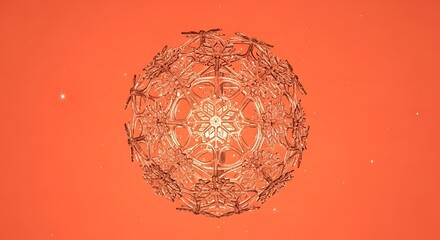 Intricate three dimensional snowflake sphere decoration glows warmly against a vibrant solid colored holiday background