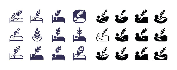 Set of minimalistic bed and leaf icons