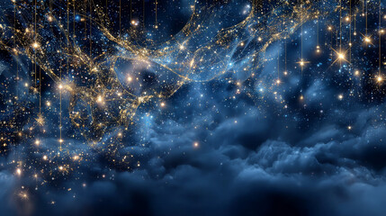 Night sky magic cloud. Holiday Shining Motion Design Card. Infinity Blue Background and Shining Stars. Vector illustration abstract background