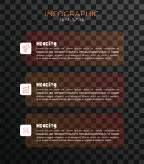 Modern Glassmorphism 3 Step Infographic Template in Warm Tones. Frosted Glass UI Elements for Business Process and Workflow. Vector Illustration.
