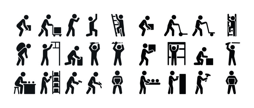 Vector icons of various human activities in silhouette style