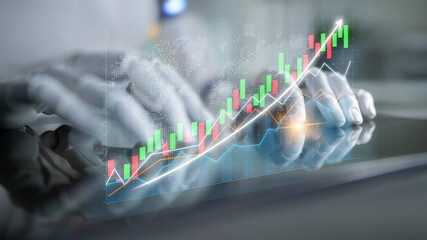 Professional hands engaging with financial data on a tablet, featuring colorful graphs and charts that illustrate market trends, growth, and investment analysis. Impute