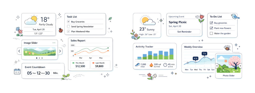 Weather dashboard ui with task lists and activity trackers