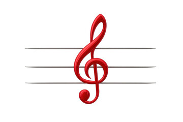 Fototapeta premium Red musical treble clef 3d icon on a staff, embodying melody, harmony, and music education concept with transparent background