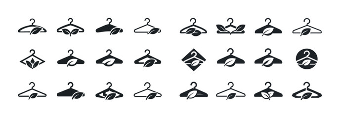 Collection of eco-friendly hanger icons with leaf motifs