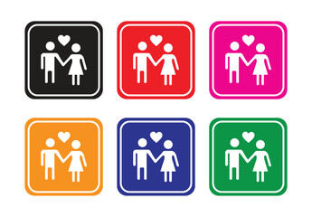 Love Couple Square Icon Set in Multiple Colors