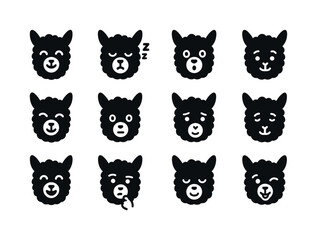 Obraz premium Alpaca Expressions Icons. Alpaca expressions. Solid icon set of