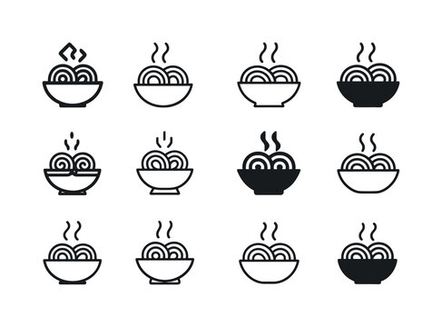 Pasta Logo Variations. Plate of pasta. Icon set. Set Logo of pla