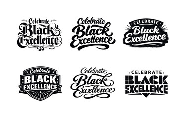 Fototapeta premium Black Excellence Lettering Grid. Celebrate Black excellence. Set lettering. harmonious lettering variations of the same emblematic concept, each with different
