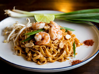 Delicious Pad Thai with Shrimp and Fresh Garnish