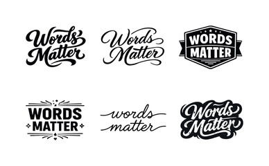 Fototapeta premium Diverse Lettering Designs. Words matter. Set lettering. harmonious lettering variations of the same emblematic concept, each with different artistic