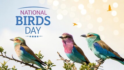 National Birds Day High End Artistic Poster Showcasing Colorful Bird Species.