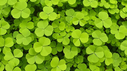 Vibrant green clover leaves in a lush meadow or garden setting