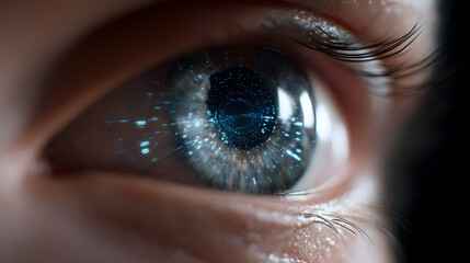Cyber Eye: Captivating view of a close-up eye with digital circuit design overlaid on the iris.