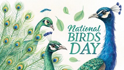 Exotic Peacocks Displaying Tails In Jewel Emerald Colors.