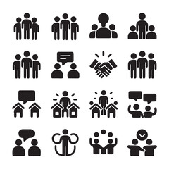 People, Community and Communication Icons Set &ndash; Teamwork, Leadership, Social Vector