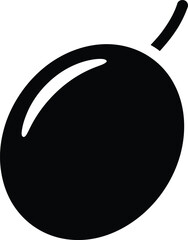 Sleek Black Olive Silhouette Icon with Minimalist Glossy Highlight and Stem, Modern Oval Fruit Graphic Isolated on White for Mediterranean Cuisine Branding Logo and Healthy Food Projects AI Generative