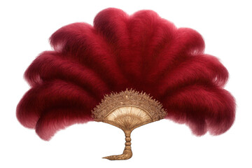 Red feather fan, an elaborate vintage accessory depicting luxury, elegance, and burlesque style on transparent background