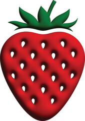 Vibrant 3D Stylized Red Strawberry Illustration with Detailed Green Leaves and Hole-Like Seeds, Modern Minimalist Fruit Graphic Isolated on White for Food and Dessert Design AI Generative
