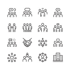 People Group and Teamwork Line Icons Set &ndash; Community, Communication, Leadership Vector