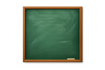 Blank green chalkboard with wooden frame and chalk, ready for school lessons, education, and learning concepts
