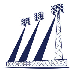 Iconic football stadium with dramatic floodlights and glowing rays – sports arena illustration. © Graphiseen
