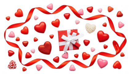 Valentine's day gift box with hearts isolated on transparent background