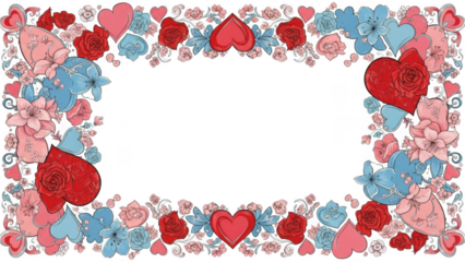 Colorful heart and flower frame isolated on transparent background