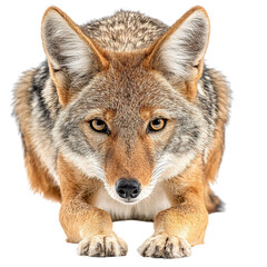 Fototapeta premium PNG of A focused gray coyote poised and ready, highlighting its keen predatory instincts.