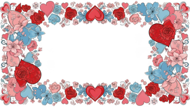 Colorful heart and flower frame isolated on transparent background - Powered by Adobe