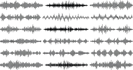 Fototapeta premium Black and white waveform patterns arranged in a grid layout