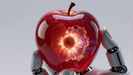 Futuristic Robot Holding Apple