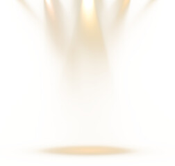 Warm golden spotlight beams on stage with glowing floor light effect for product presentation and show background