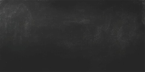 An empty vintage black chalkboard with a grunge textured surface set against a dark aged stone wall backdrop © Creative Lis