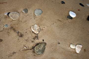 Stunning serene relaxing sandy beach with waves, travel themes.