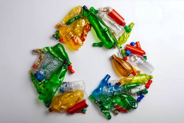 Recycling concept, arrows forming circle with different materials, waste management