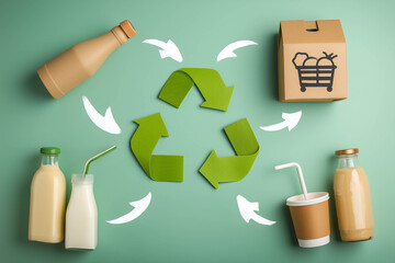 Recycling concept, arrows forming circle with different materials, waste management
