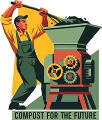 Man operating composting machine for sustainable future