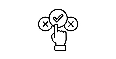 Finger pressing checkmark option icon for approval decision making concept