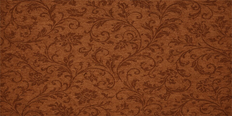 Seamless vintage floral wallpaper design featuring a victorian damask pattern with antique texture and grunge paper ornaments on a brown retro fabric backdrop vector illustration