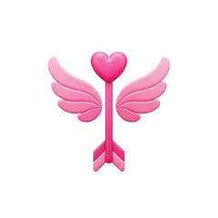 Pink Heart With Wings Arrow Symbol 3D Render love isolated on a transparent background